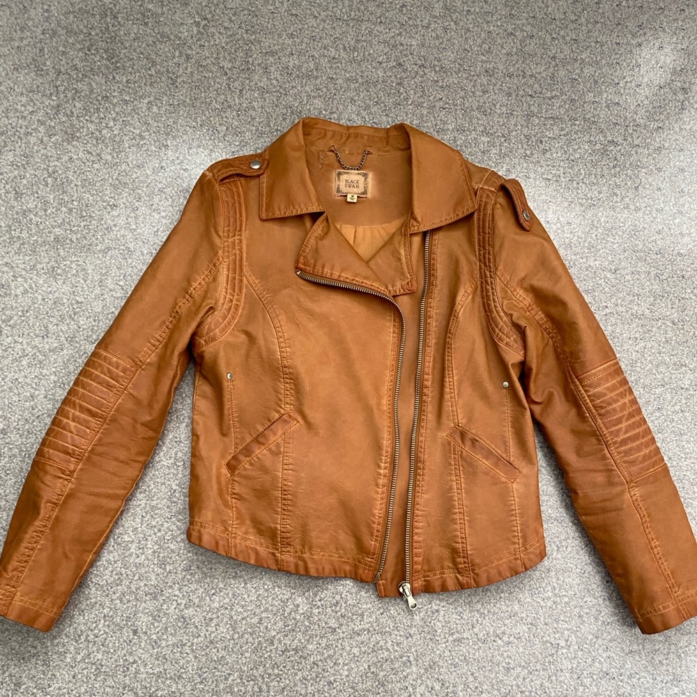 Tan faux leather jacket size medium